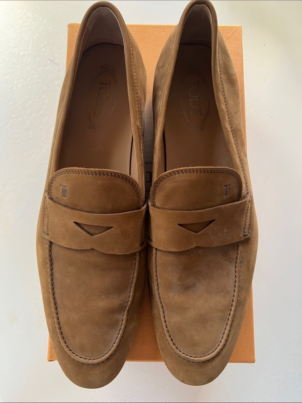Tod's Tan Suede Penny Loafers